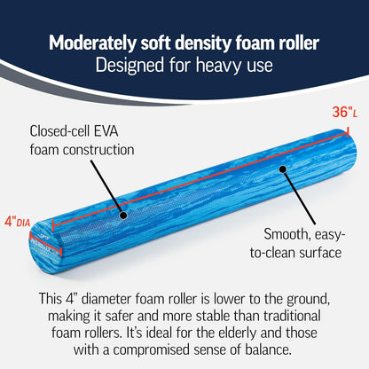 OPTP PRO-Roller Soft Density Foam Roller – Low Density Soft Foam Roller for Physical Therapy, Pilates, Yoga Foam Roll Exercises, and Muscle Recovery - Blue 18" x 6"