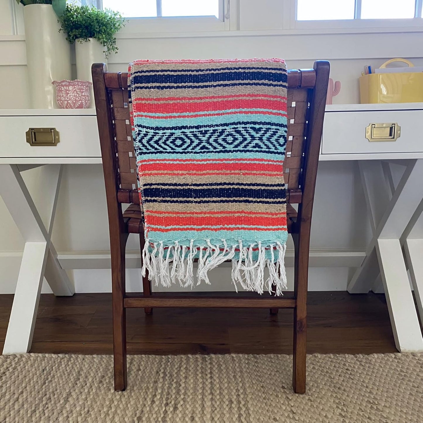 Del Mex Classic Mexican Blanket, Large Authentic Woven Falsa Throw (70"x50"), Artisan Southwest Décor for Beach, Yoga, Outdoors (Lavender)