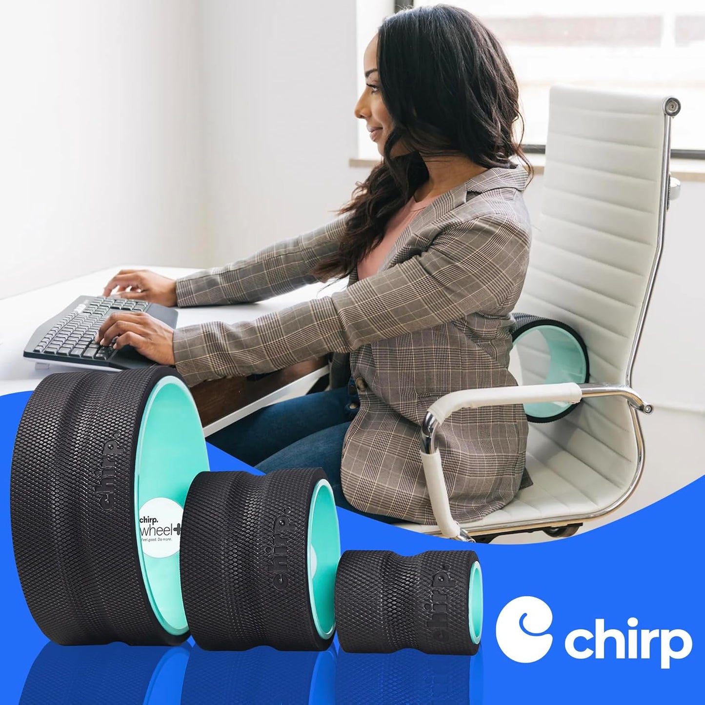 Chirp Wheel Foam Roller – Targeted Back & Neck Relief, Lumbar Spine Stretcher, Spinal Decompression Back Stretcher, Massage Roller with Density Foam for Physical Therapy, Supports 500lbs, 4-Pack Black