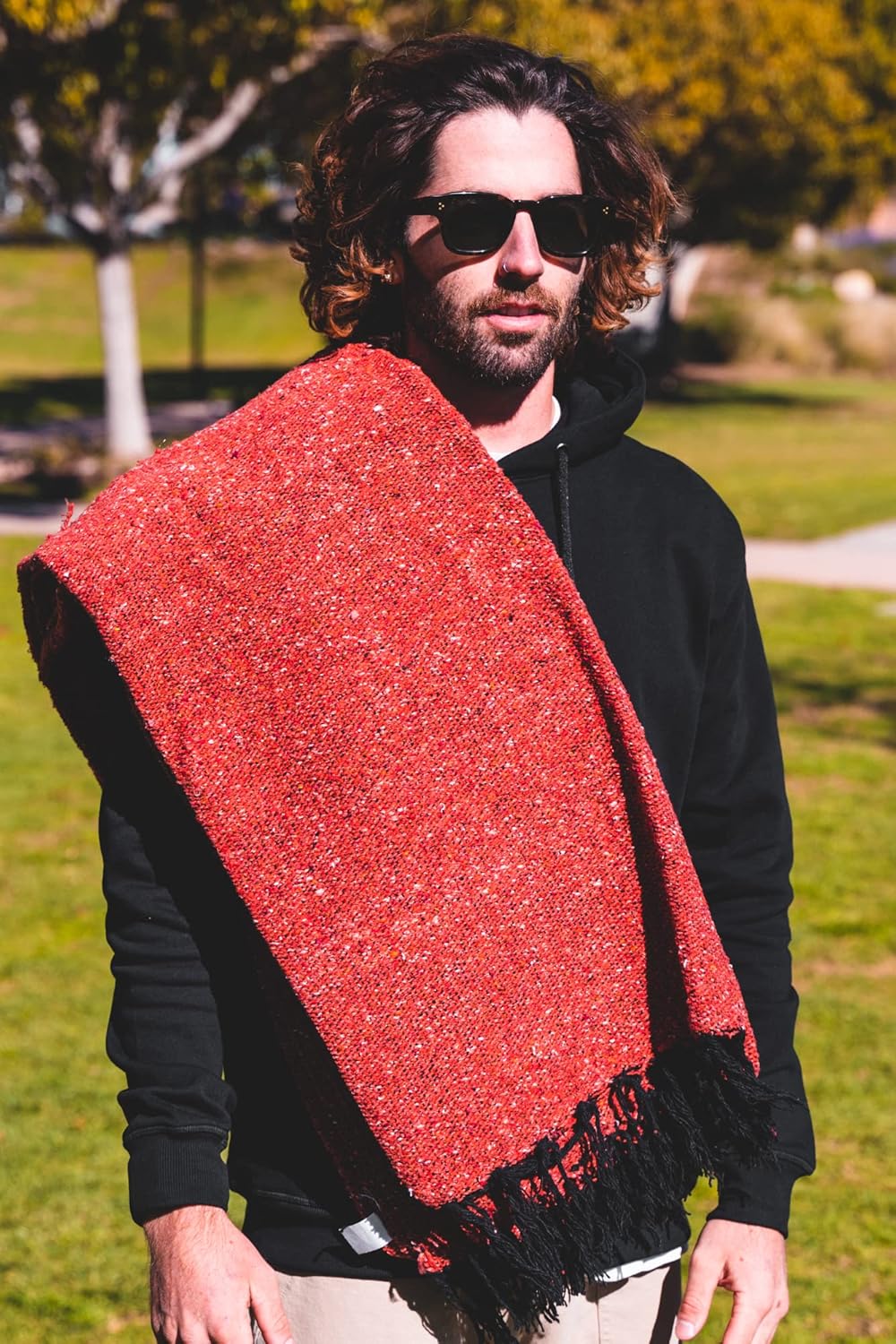 Open Road Goods Bulk Handmade Solid Color Yoga Blankets - Thick Mexican Blankets or Throws - Made for Yoga! (12 Pack, Black)