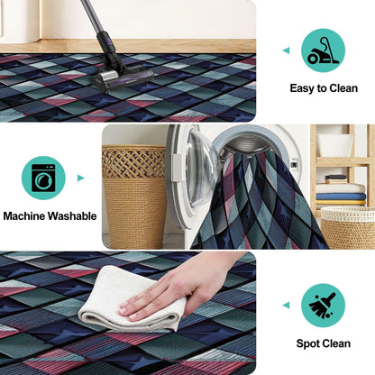 Runner Rug Washable 2x6 White Navy Blue Green Tartan Plaid Scottish Texture from Tartan Plaid Non-Slip Hallway Area Rug Indoor Outdoor Home Decor for Entryway Bathroom Kitchen Carpet Yoga Floor Mat