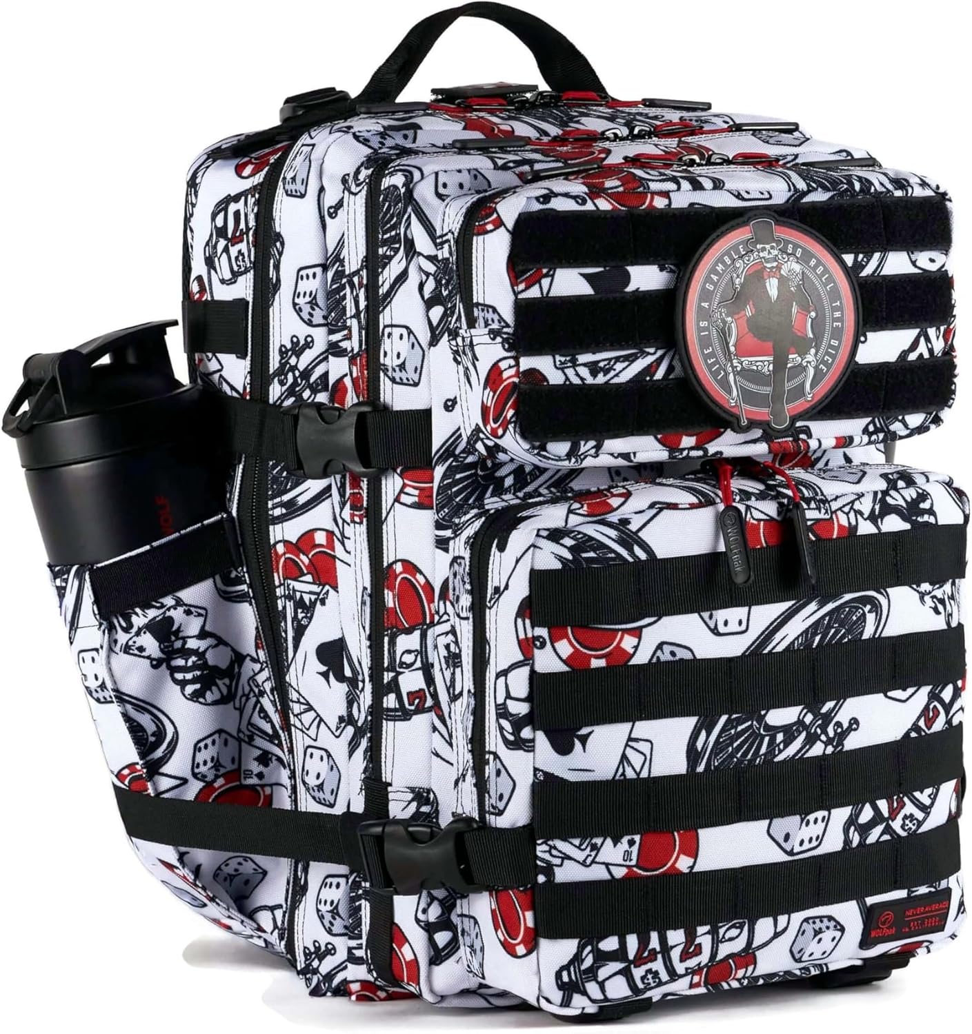 WOLFpak 35L Tactical Gym Backpack (Alpha Black) Durable 1000D Waterproof Oxford Material with MOLLE Webbing, Laptop Pocket & Dual Cup Holders, Durable Fitness/Travel/Military Daypack