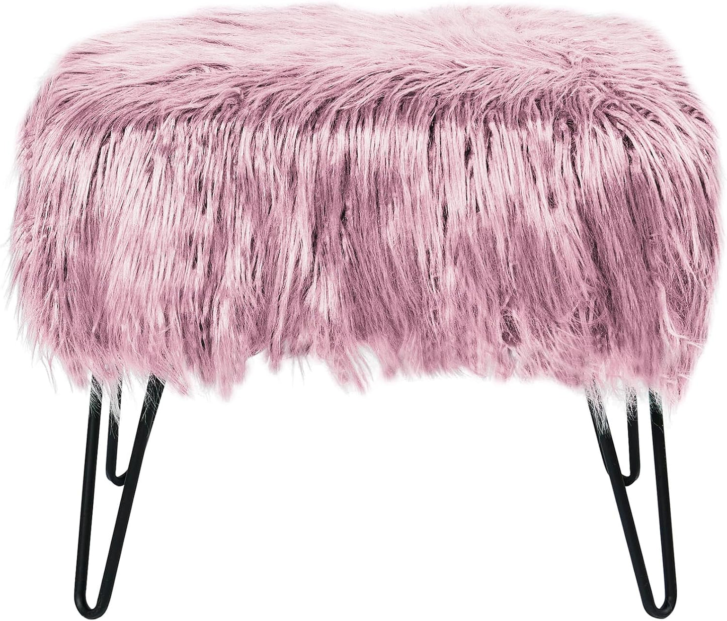 Home Soft Things Green Mongolian Faux Fur Ottoman, Desert Sage, 19'' x 13'' x 17'', Cozy Plush Fluffy Ottoman Foot Rest Stool for Living Room Bedroom Entryway Makeup Bench End of Bed Home Décor