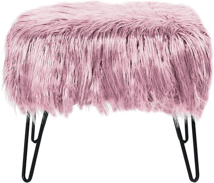 Home Soft Things Green Mongolian Faux Fur Ottoman, Desert Sage, 19'' x 13'' x 17'', Cozy Plush Fluffy Ottoman Foot Rest Stool for Living Room Bedroom Entryway Makeup Bench End of Bed Home Décor