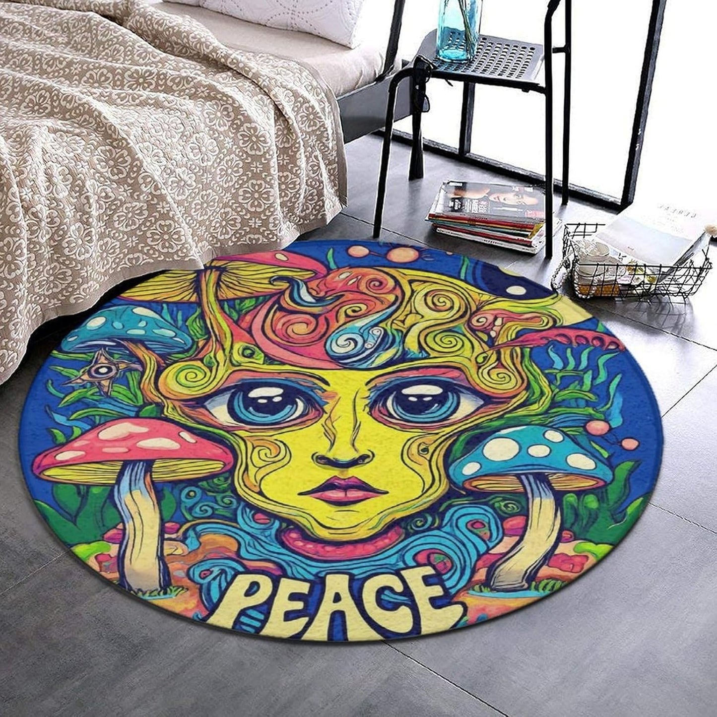 Home Decor Non Slip Kitchen Office Circle Rug, Machine Washable Modern Round Area Rug, Room Sofa Yoga Soft Round Carpet Purple Galaxy Trippy Space Astronaut Art, 36inch