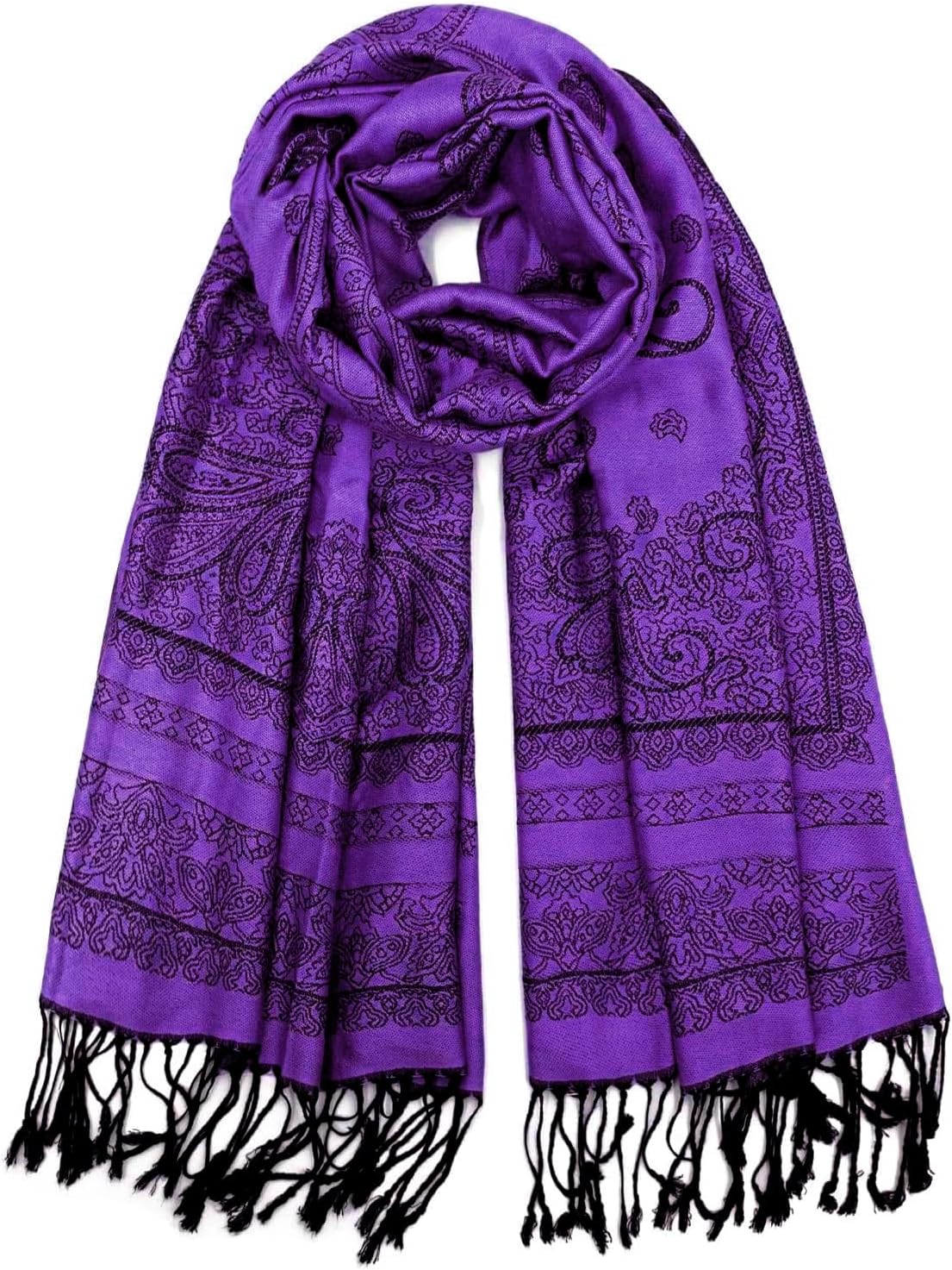 Ciormis Two Tone Silky Paisley Pashmina Shawl Scarf,Soft Women's Rave Jacquard Pashminas Wrap Scarves