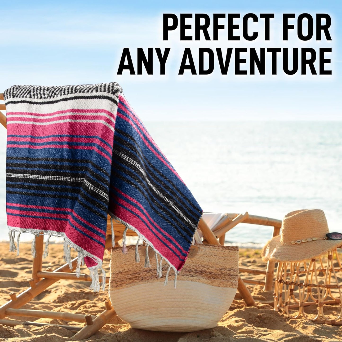 Hydration Nation Authentic Large Handwoven Mexican Blanket - Soft Yoga - Durable Serape - Lightweight Falsa, Beach, Camping, Picnic, Outdoor 70"x50" - Mandarin