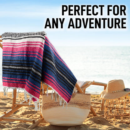 Hydration Nation Authentic Large Handwoven Mexican Blanket - Soft Yoga - Durable Serape - Lightweight Falsa, Beach, Camping, Picnic, Outdoor 70"x50" - Mandarin