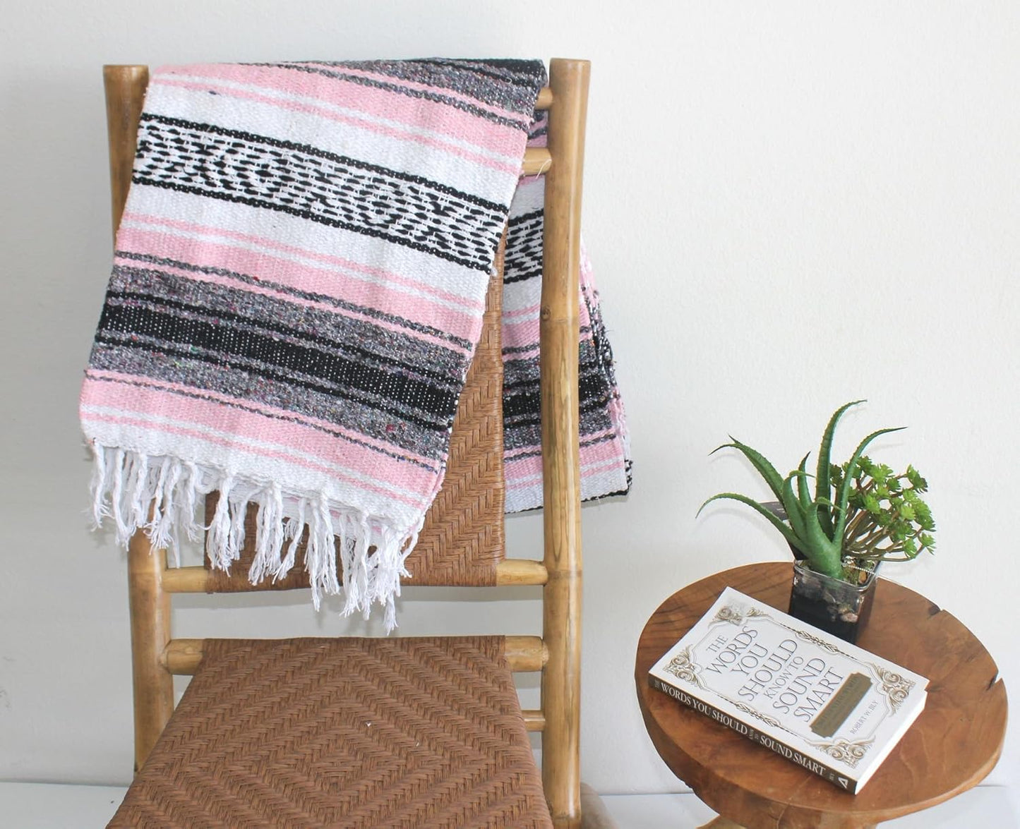 Del Mex Classic Mexican Blanket, Large Authentic Woven Falsa Throw (70"x50"), Artisan Southwest Décor for Beach, Yoga, Outdoors (Lavender)