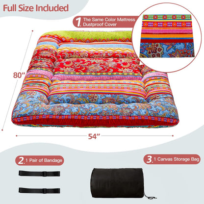 MAXYOYO Bohemian Retro Mattress Boho Floral Japanese Futon Mattress Tatami Floor Mat Foldable Portable Camping, Sleeping Pad, Lounger Couch Bed Full Size