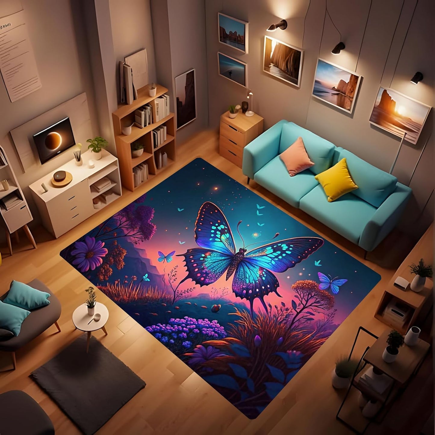 Butterfly Carpet Area Rug - Lovely Butterflies Printed Carpets for Kids Butterfly Theme Living Room Indoor Bedroom Decor Soft Polyester Yoga Mat 2'x3'