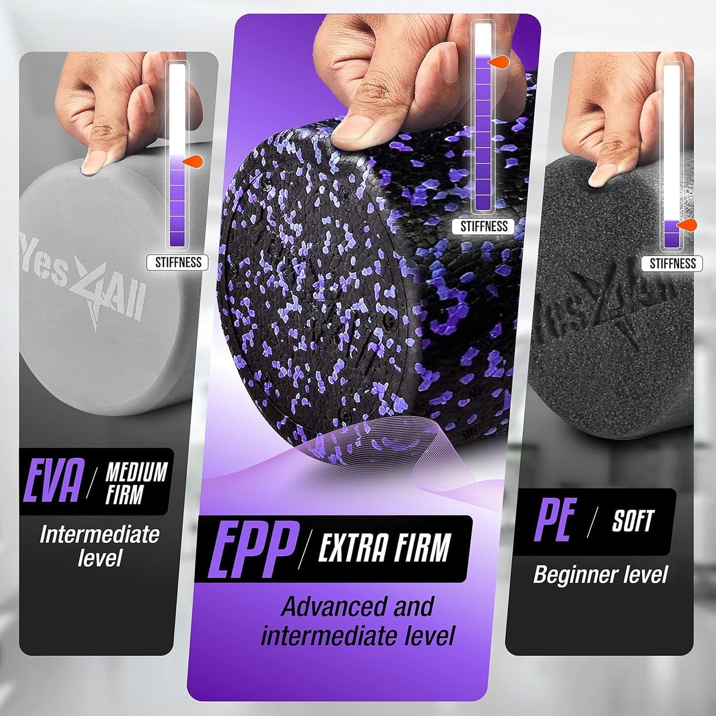 Yes4All High-Density EPP Round Back Roller Foam, Exercise Foam Roller for Yoga, Pilates & Stretching - 12, 18, 24, 36 inch