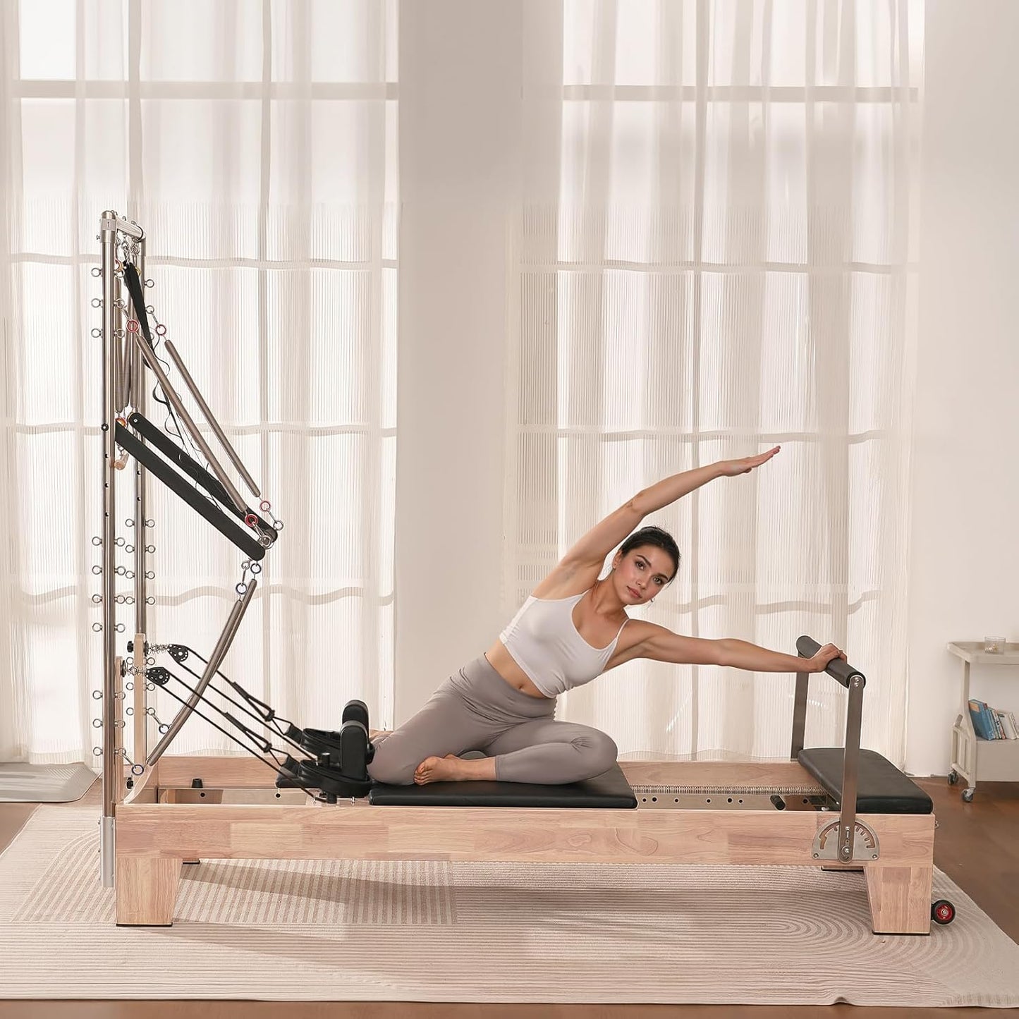 VEVOR Pilates Reformer, Reformer Pilates Machine with Cadillac Trapeze Table or Tower & Mat, Pilates Equipment for Home Workout and Studio, Includes Jump Board，Sitting Box