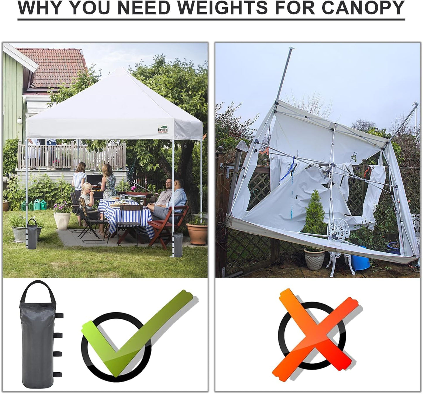 Eurmax USA 125LBS 4-Pack Universal Canopy Weights, Secure Wind Protection to Prevent Tipping, Easy Wrap-Around Installation Heavy Duty Sandbags (Without Sand), Fits All Instant Shelter Legs,Blue