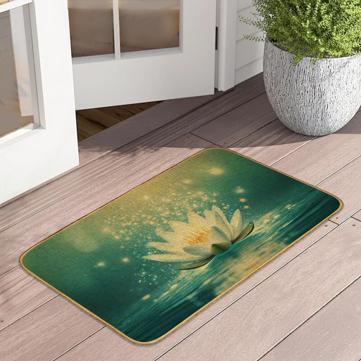 Doormat Yoga Frog Front Door Mat Indoor Outdoor Entrance,Pink Lotus Flower Door Mat Waterproof Low Profile All-Season,Easy Clean Patio Porch Entryway Floor Rug 17x29 Inch