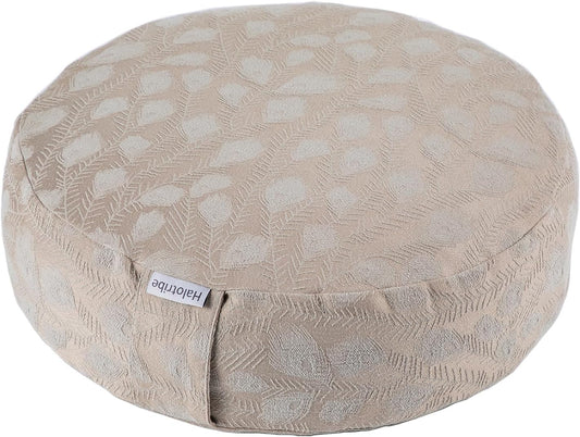 Meditation Cushion, Comfortable Meditation Pillow with Peacock Feather Jacquard Cover. Buckwheat Hull Filled Zafu Floor Pillow 16 * 16 * 5 in