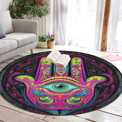 Machine Washable Modern Round Area Rug, Room Sofa Yoga Soft Round Carpet, Home Decor Non Slip Kitchen Office Circle Rug Trippy Rainbow Mushroom Tie Dye Art, 60inch