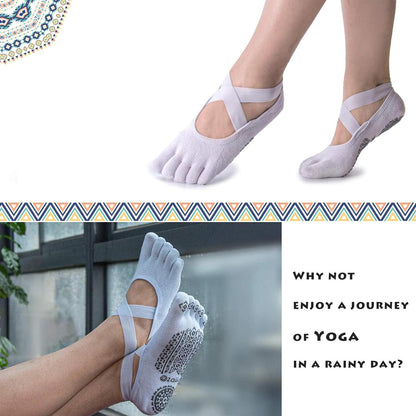Ozaiic Yoga Socks for Women with Grips, Non-Slip Five Toe Socks for Pilates, Barre, Ballet, Fitness