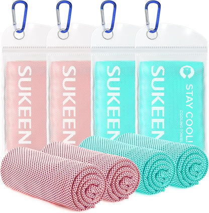 Sukeen [4 Pack Cooling Towel (40"x12"), Soft Breathable Chilly Microfiber Towel for Yoga,Sport,Running,Gym,Workout,Camping,Fitness,Workout & More Activities