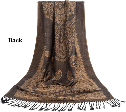 Ciormis Two Tone Silky Paisley Pashmina Shawl Scarf,Soft Women's Rave Jacquard Pashminas Wrap Scarves