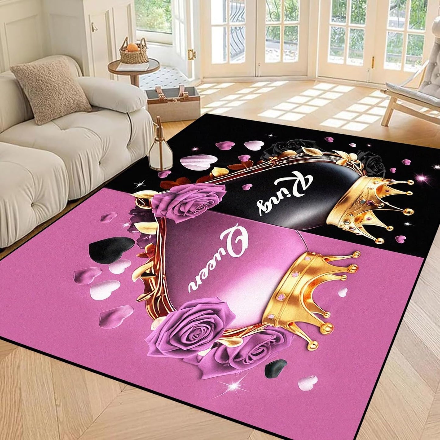 5' X 7' Queen and King Rug Black Grey Area Rugs Dining Living Room Bedroom Kitchen Office Yoga Room Washable Floor Mat Doormats Throw Rug Carpet Room Decor