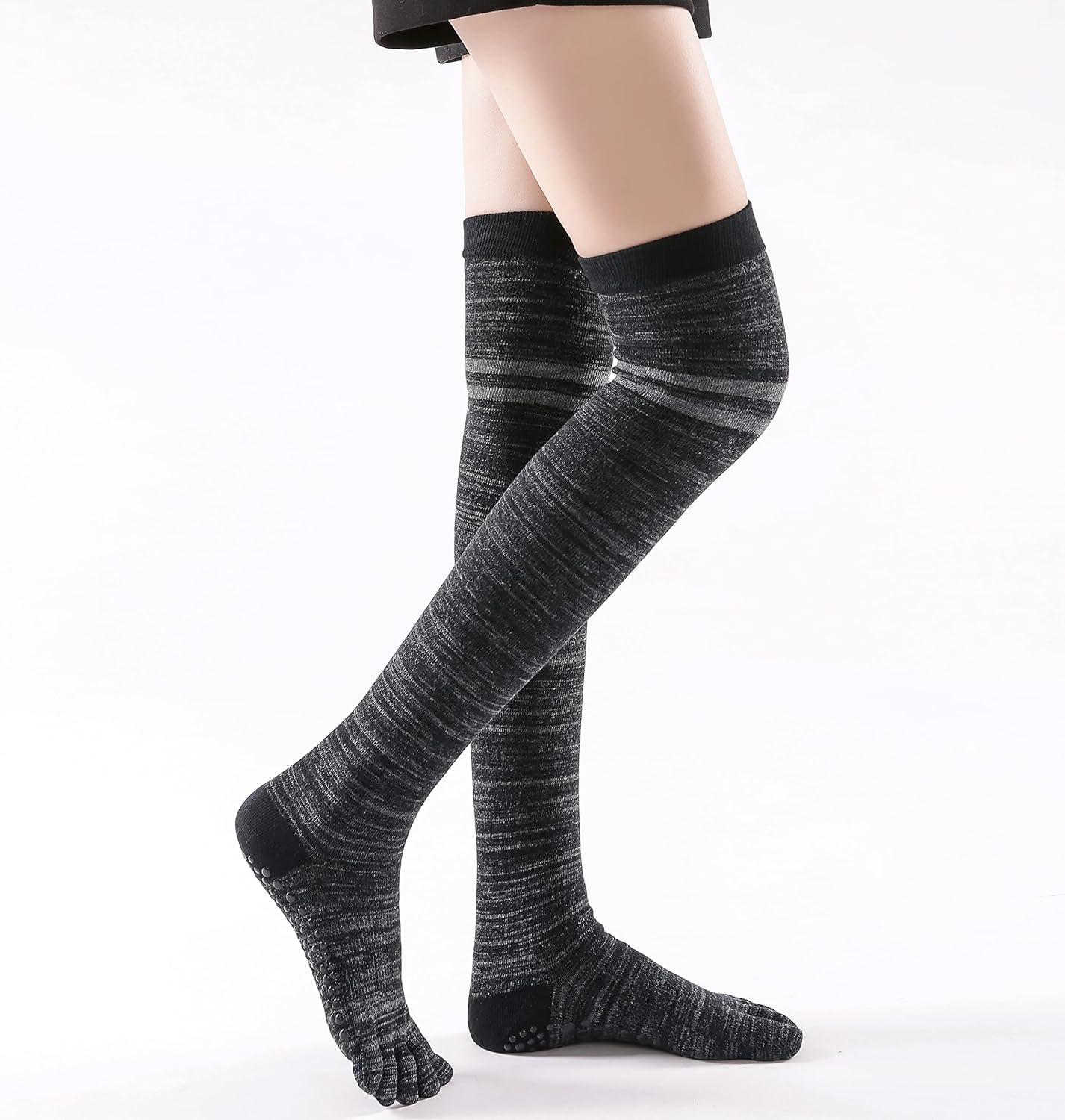 Verdancy Yoga Pilates Toe Socks - Toeless With Grips for Women, Non-Slip Cushioned Over Knee Thigh High
