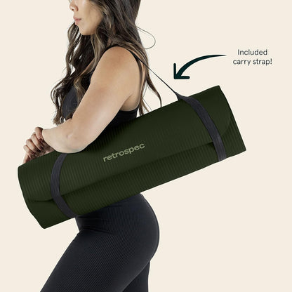 Retrospec Solana Yoga Mat Thick 1/2in Non-Slip Workout Mat with Nylon Strap - 72x24in Exercise Mat for Pilates, Stretching & Fitness - BPA Free, Easy Clean