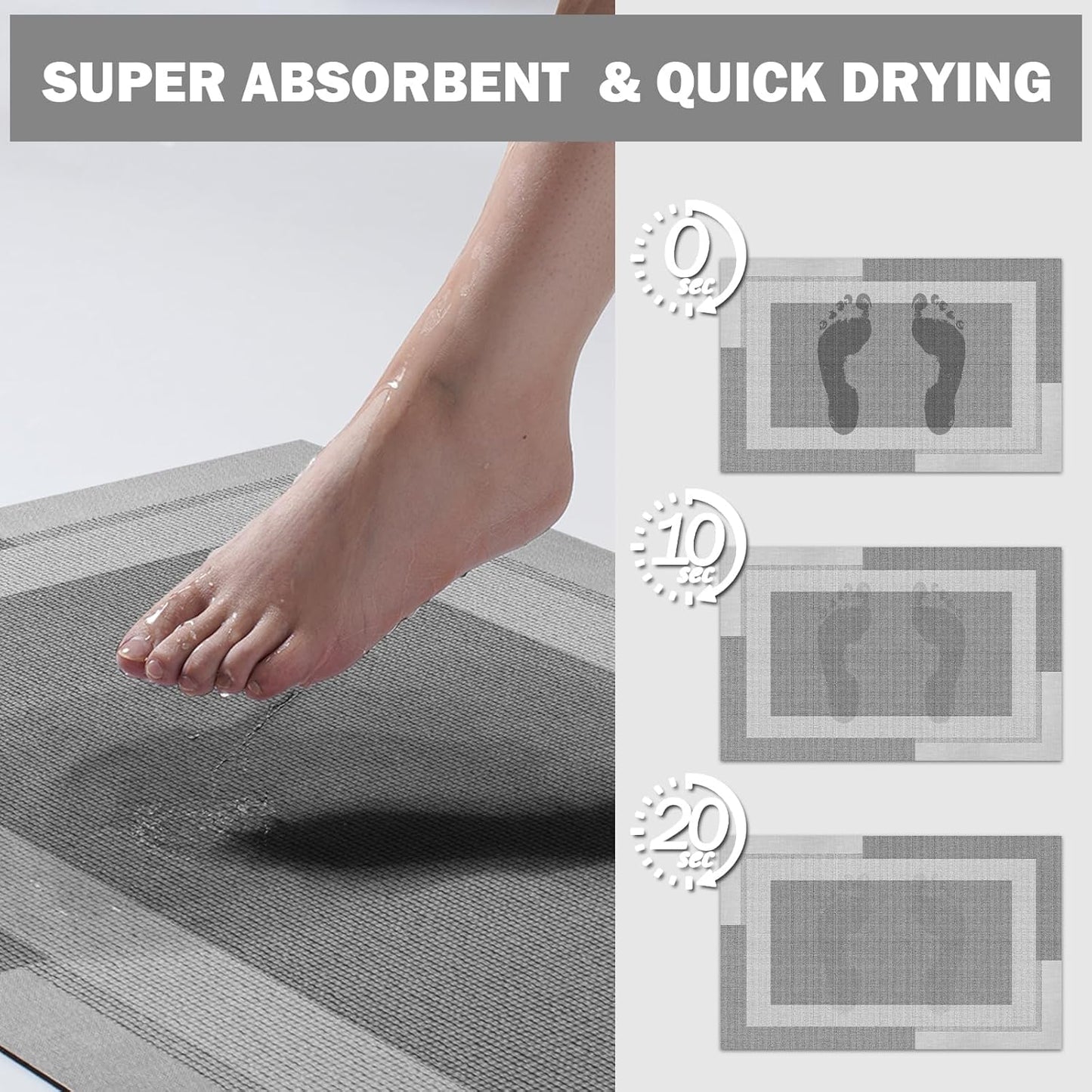 YDKGL Non Slip Long Bath Mat Bathroom Runner, Rubber Backing Ultra Thin Bathroom Rugs Fit Under Door Quick Dry Super Absorbent Washable Bath Rug Shower Mat for Bathtub Sink Floor, Dark Gray 17"x47"