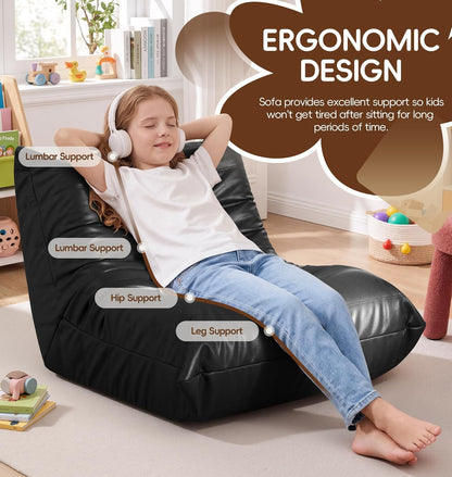 Hobestluk Giant Bean Bag Chair Lazy Floor Sofa, Memory Foam Fireside Sofa for Adults, Big Beanbag Faux Leather Armless Chair for Living Room Bedroom Dorm Office (Brown, Single)