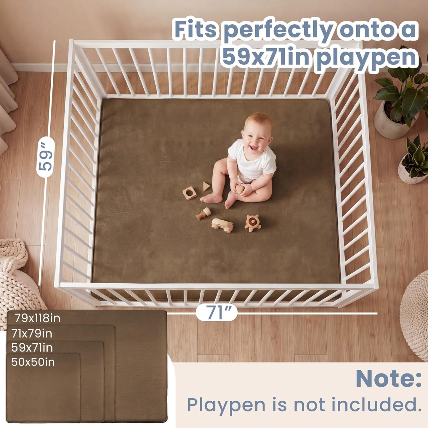 ACOMOPACK 1.3" Thick Baby Play Mat for Floor 79x118"-Large Water-Repellent&Non-Slip Memory Foam Mat for Kids,Toddlers,Soft Velvet Nursery Rug for Tummy Time&Crawling,Yoga,Tatami Style(Blue)