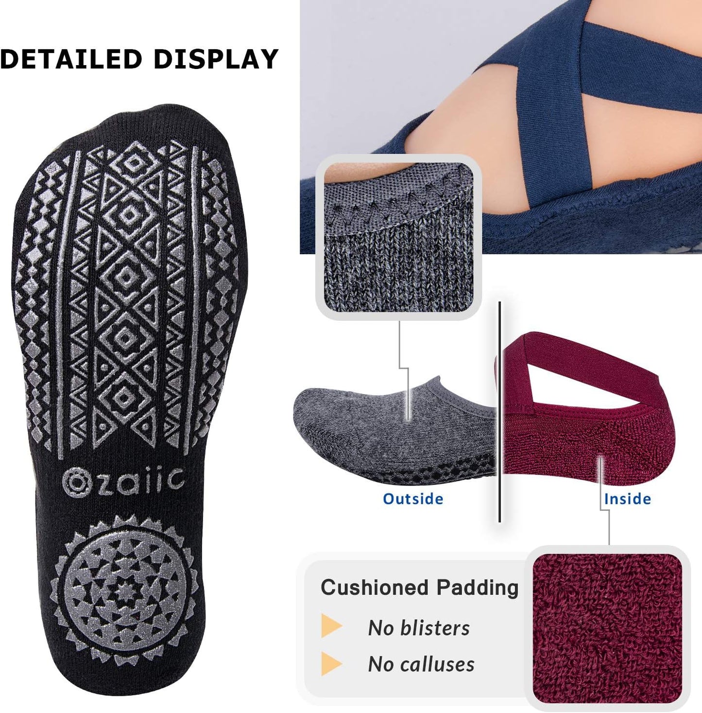 Ozaiic Pilates Socks for Women Non Slip Grip, Yoga Socks with Grippers for Barre, Hospital, Ballet, Dance, Barefoot Workout