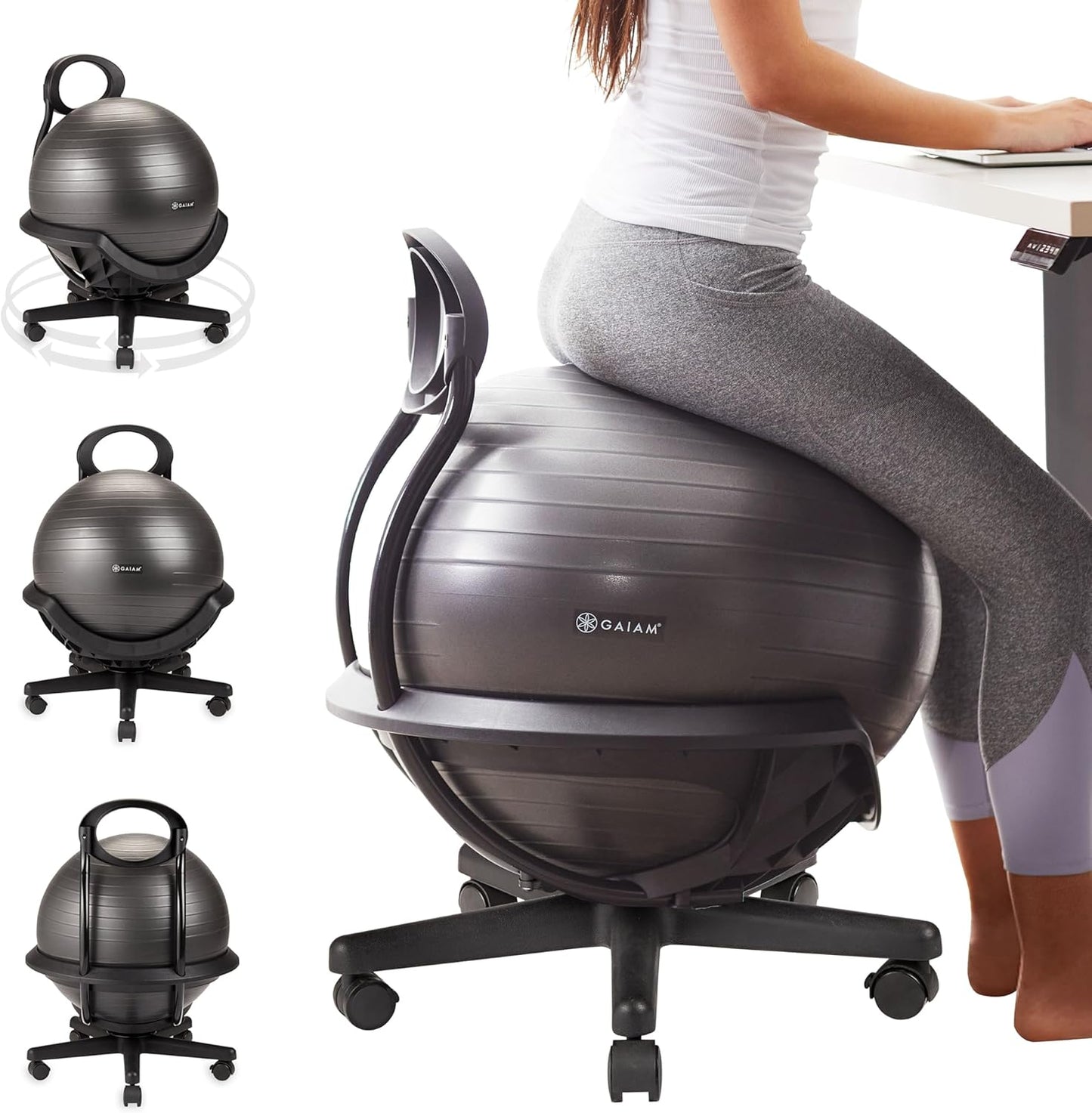 Gaiam 610-6002RTL Balance Ball Chair - Classic Yoga Ball Chair with 52cm Stability Ball, Pump & Exercise Guide for Home or Office, Black