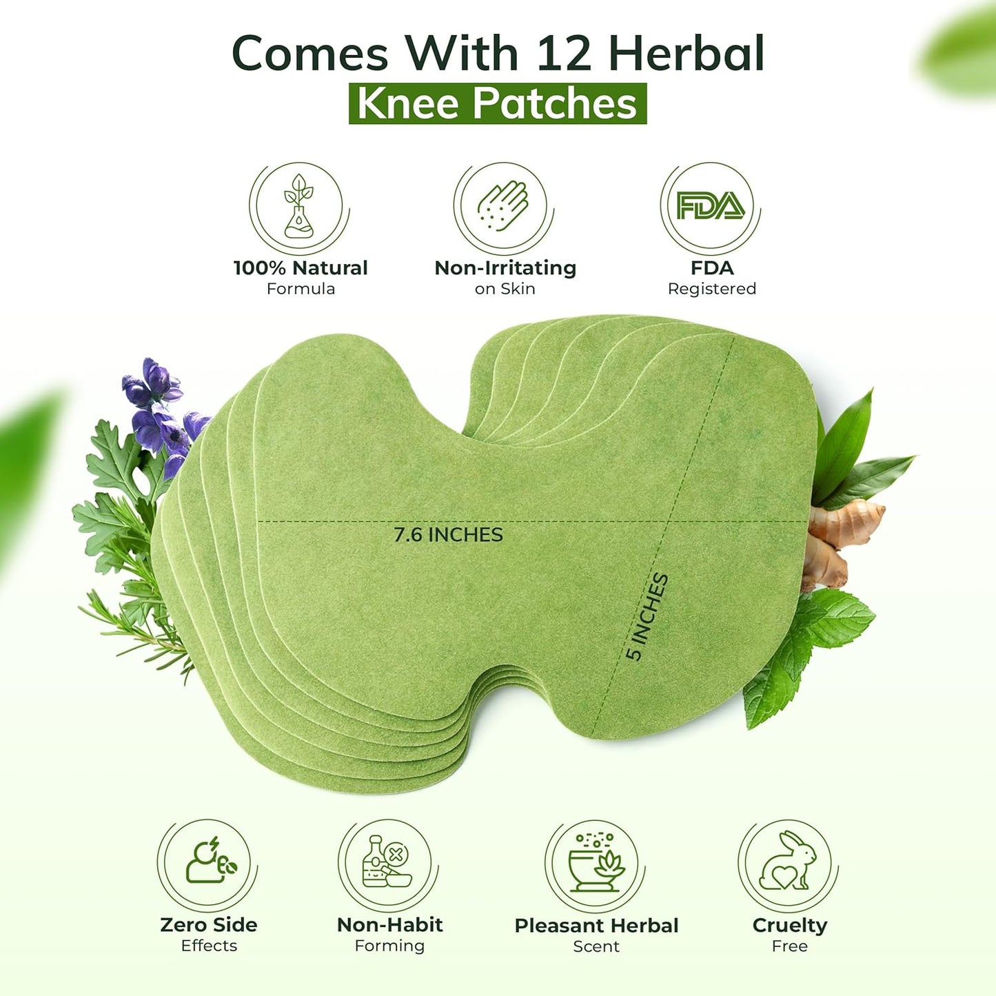 FLexiknee Warming Herbal Pain Patches for Knees w/ 12-Hour Extra Strength & Adhesion - Bone-on-Bone, Joint Ache, Muscle Soreness Support - 12 Heat Patches for Pain Relief for Knees, Back & Neck