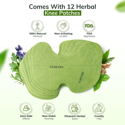 FLexiknee Warming Herbal Pain Patches for Knees w/ 12-Hour Extra Strength & Adhesion - Bone-on-Bone, Joint Ache, Muscle Soreness Support - 12 Heat Patches for Pain Relief for Knees, Back & Neck