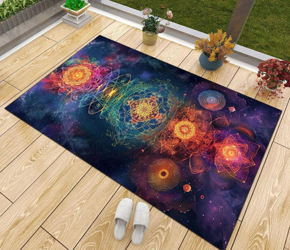 Chakra Round Area Rug, Non-Slip Meditation & Yoga Carpet for Living Room, Meditation Round Area Rugs, Modern Circular Bedroom Rug 57