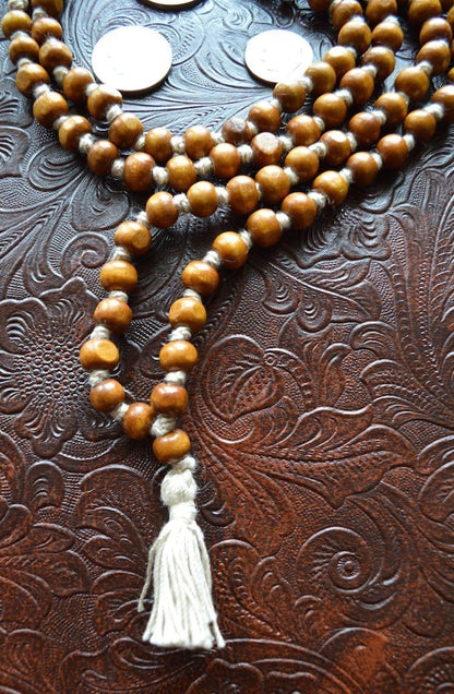 IS4A 8MM TULSI HOLY BASIL PRAYER BEADS JAPA MALA NECKLACE HAND KNOTTED. KARMA (108+1) BEADS. BLESSED & ENERGIZED HINDU TIBETAN BUDDHIST SUBHA ROSARY