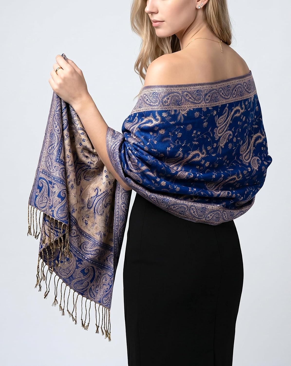 Achillea Reversible Paisley Pashmina Rave Scarf – Exotic Indian Shawls and Wraps for Evening Dresses, Festivals, All Seasons - Colors B