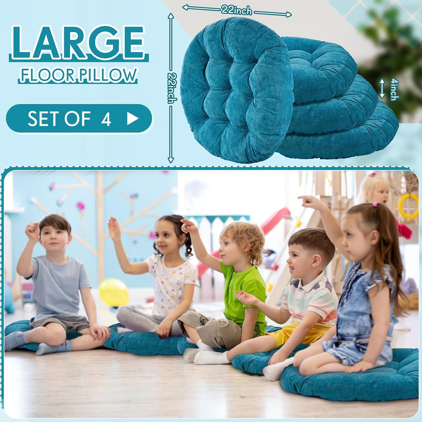 Jerify Floor Pillow Cushions Large Round Square Large Meditation Floor Pillow for Classroom Adult Meditation Picnic Party Seating Learning Daycare School(Square,Mixed Colors,4 Pcs)