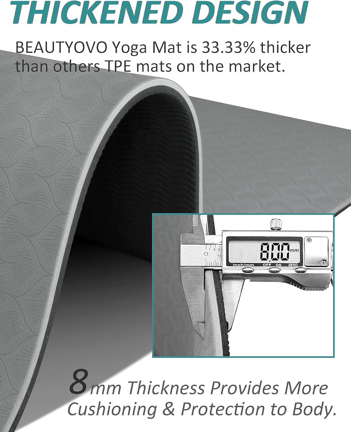 BEAUTYOVO Yoga Mat with Strap, 1/3 Inch Extra Thick Yoga Mat Double-sided Non Slip, Professional TPE Yoga Mats for Women Men, Workout Mat for Yoga, Pilates and Floor Exercises