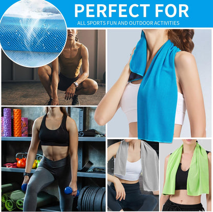 Puomue 5 Pack Cooling Towels, 40 Inches X 12 Inches, Breathable Soft Chilly Microfiber Towel for Yoga, Sport, Running, Workout, Gym, Camping and Fitness, Multicolor