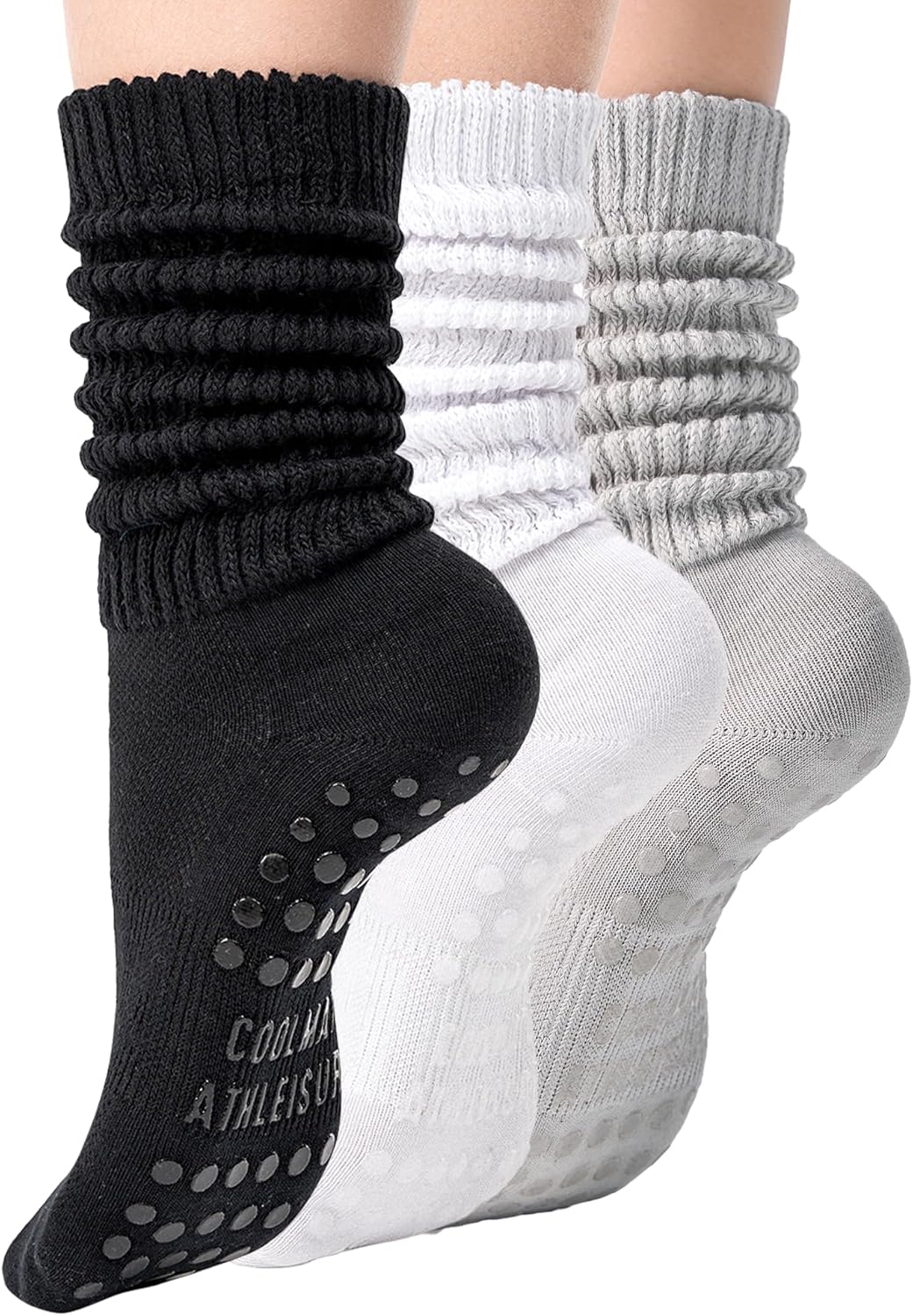 COOLMATE Pilates Socks with Grips for Women, Yoga Socks, Crew Non Slip Women for Barre, Pilates Gifts for Women - Colors A