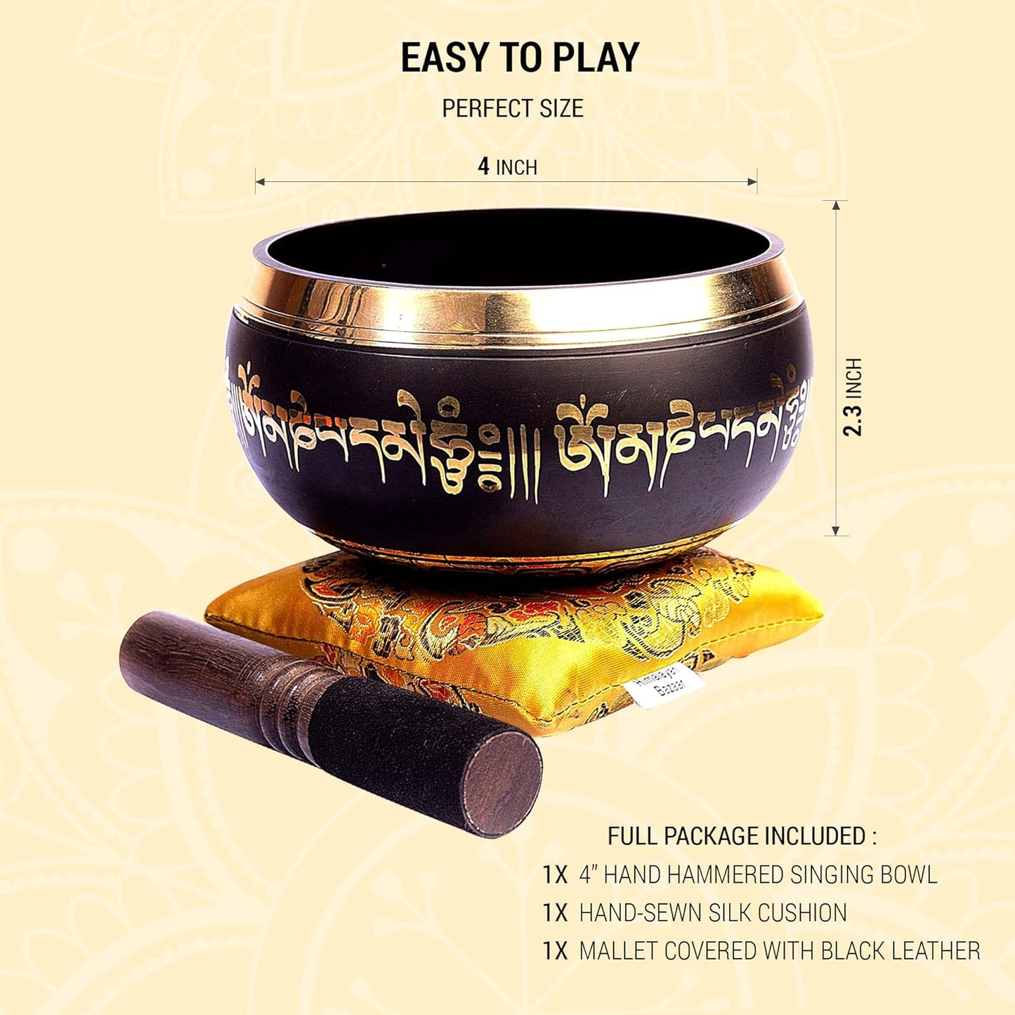 Premium Tibetan Singing Bowl Set – Handmade in Nepal Sound & Meditation Bowl – Spiritual Decor for Yoga, Wellness Spaces & Relaxation by Himalayan Bazaar (Brown & Red)