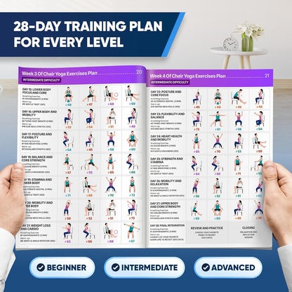 Chair Yoga for Seniors Over 60 Chart 4 Book Set – Chair Yoga Book with 102 Easy Chair Exercises for Seniors included Full HD Videos Instruction, Chair Yoga Chart for Seniors for Balance & Weight Loss