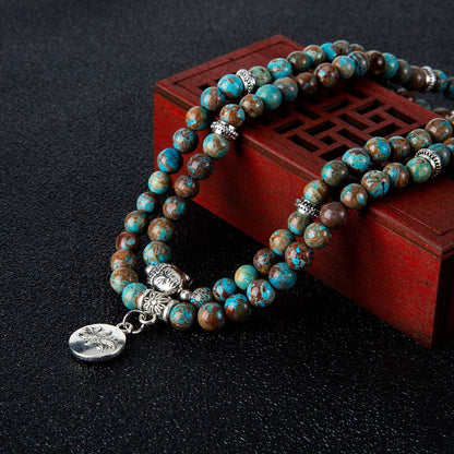 Bivei 108 Mala Beads Necklace Long Beaded Wrap Bracelets Genuine Gemstone Mala Prayer Beads Lotus Buddha Charm Yoga Meditation Necklace