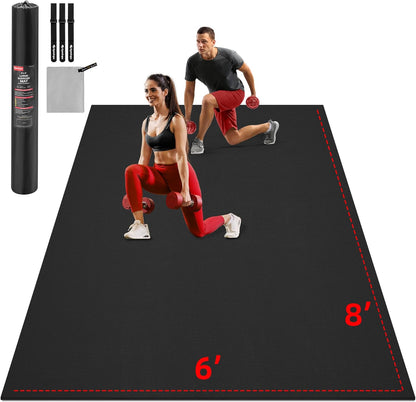 GymCope Extra Large Exercise Mat, 10'x6'/9'x6'/8'x6'/7'x5'/6'x4'(8mm) Thick Workout Mat for Home Gym & Garage Flooring, Shoe-Friendly, High-Density, MMA, HIIT, Weight Lifting, Cardio&Strength