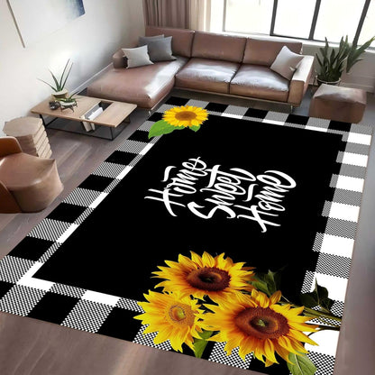 You are My Sunshine Sunflower Area Rug 6x8ft Beautiful Bee Butterfly Rug Indoor Low Pile Non-Shedding Carpet for Contemporary Retro Living Room Bedroom Yoga Mat Washable Non-Slip Rugs