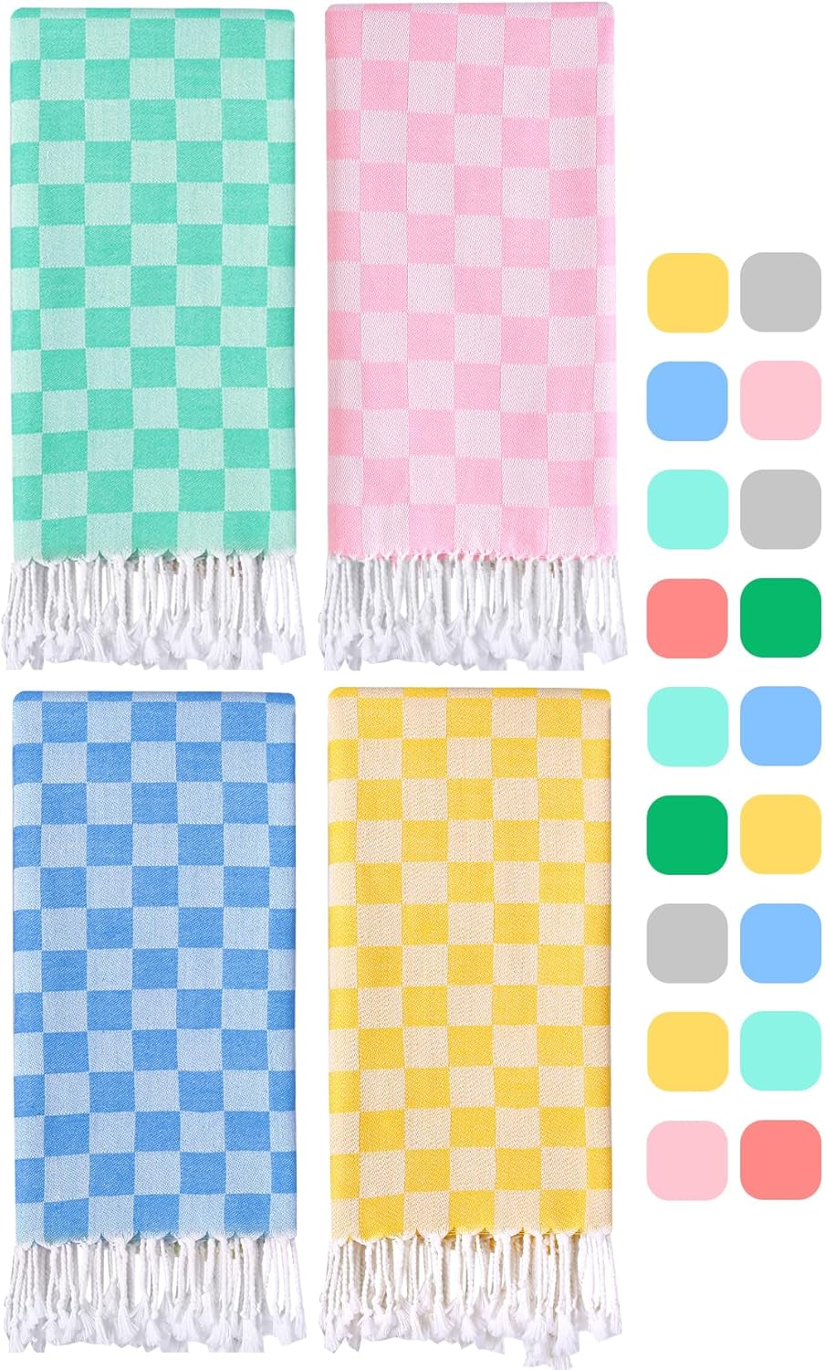 2 Packs Checkered Plaid Yoga Blanket Turkish Towel Extra Large Meditation Supplies Mat Cover Beach Blanket Women Birthday Gift for Mom Wife Sister Girlfriend Mother Adult Friend Husband Son Daughter