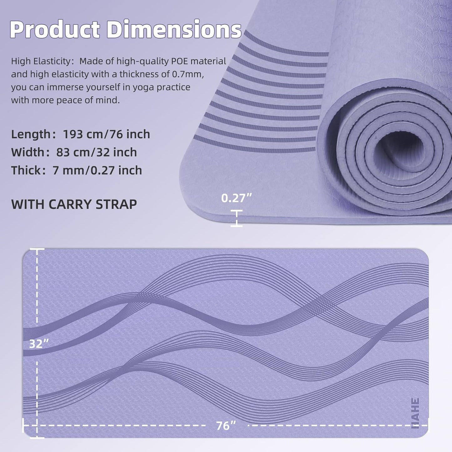 Yoga Mat High Density Exercise Mat, 76"x32"x0.27"Thick Wide & Large Yoga Mat for Women Men, Professional POE Workout Mat for Yoga, Pilates, Fitness & Stretching