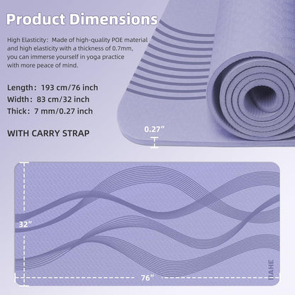 Yoga Mat High Density Exercise Mat, 76"x32"x0.27"Thick Wide & Large Yoga Mat for Women Men, Professional POE Workout Mat for Yoga, Pilates, Fitness & Stretching