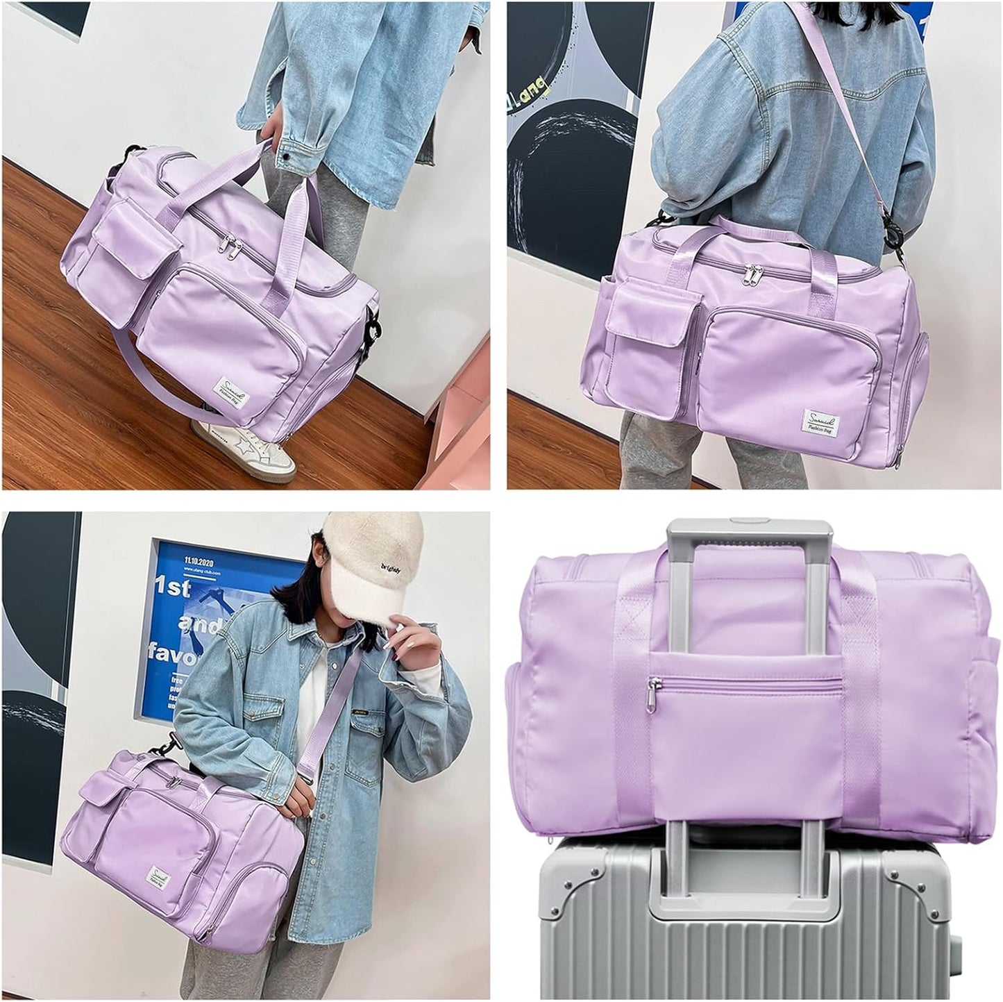 Suruid Travel Yoga Duffel Bag with Shoes Compartment Sports Gym Handbag with Dry Wet Separated Pocket for Training Men and Women, Overnight /Weekender Bag - Pink
